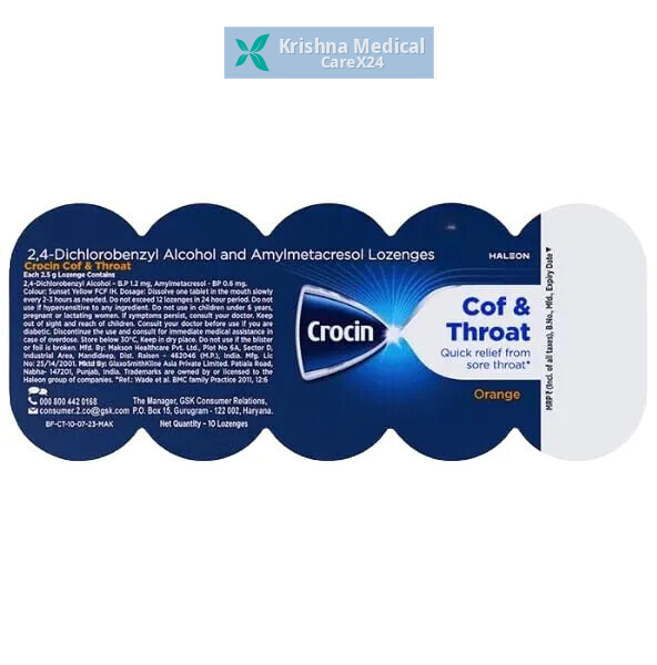 Crocin Cof And Throat Orange Lozenges