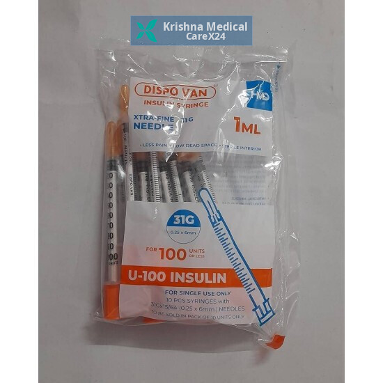 Dispovan Insulin Syringe 100iu (1ml) With Needle (31G)