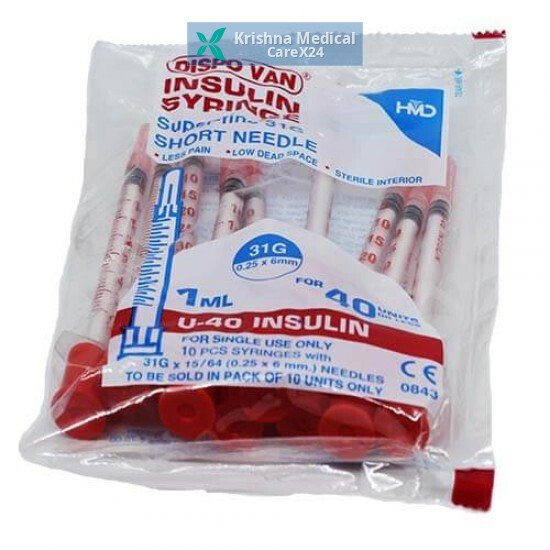 Dispovan Insulin Syringe 40iu(1ml) With Super Fine Needle (31G)