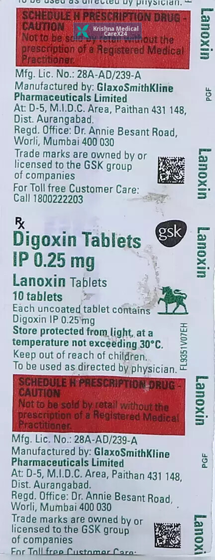 Glaxo SmithKline Digoxin 0.25 Tablet