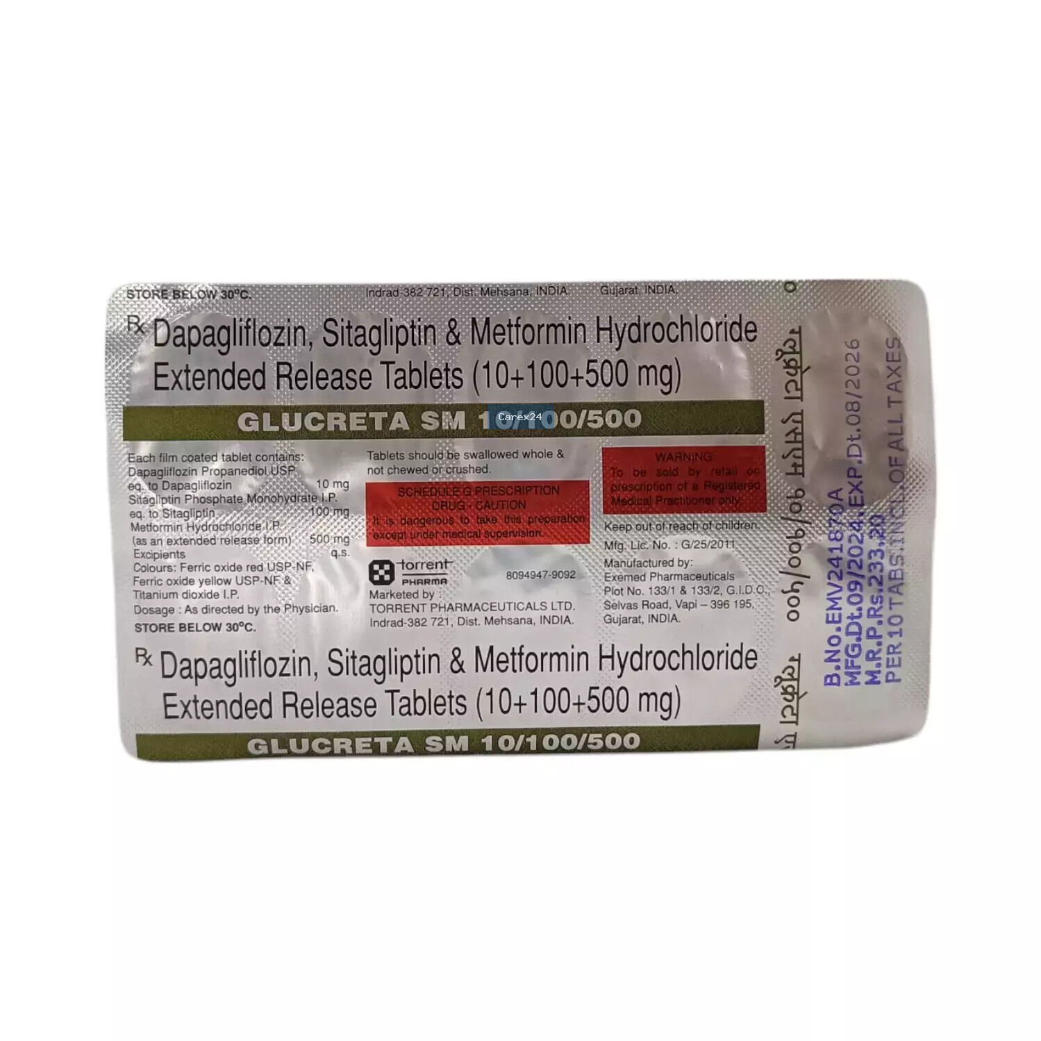 Glucreta SM 10/100/500 Tablet