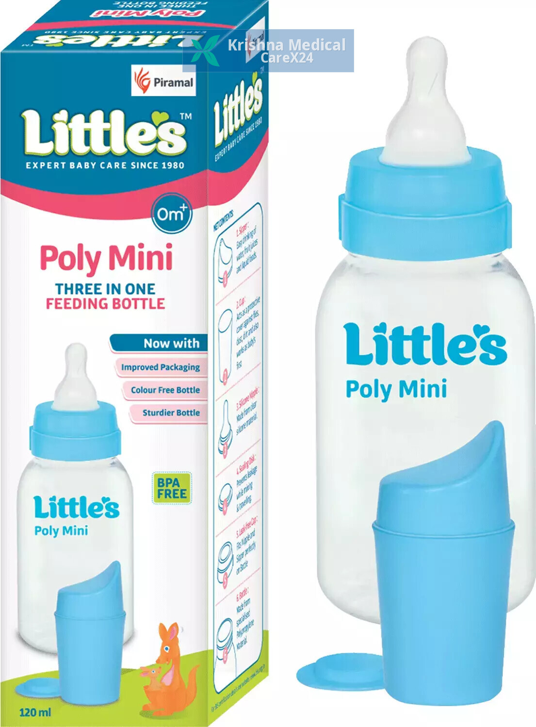 Littles Poly Mini 3 In 1 Feeding Bottle (0m+)