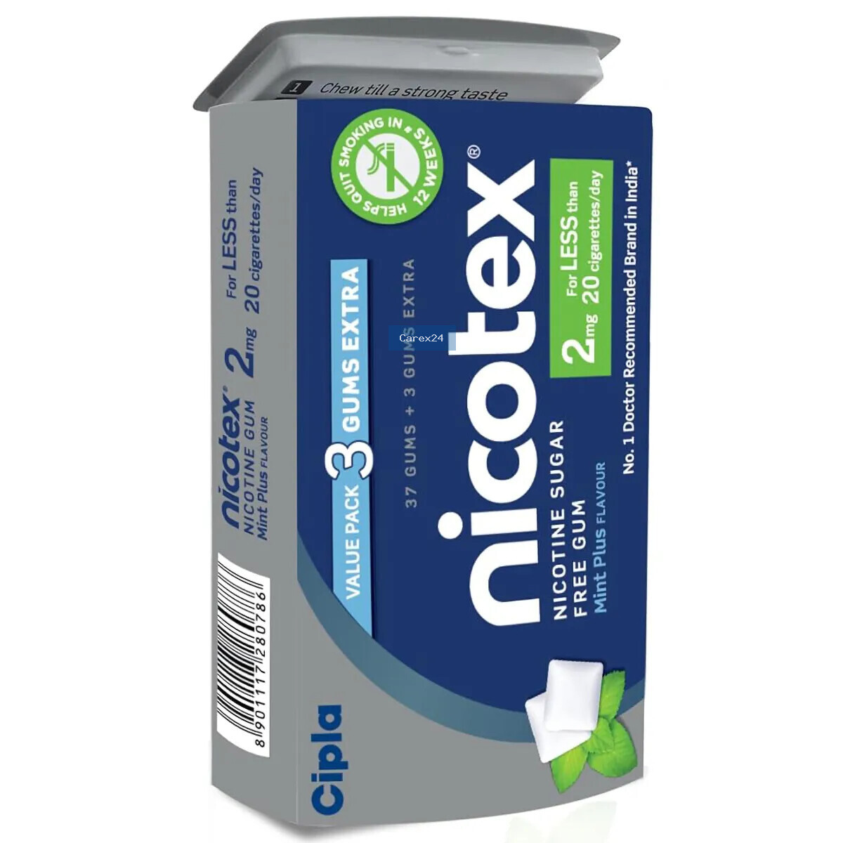 Nicotex 2 Mint Plus Sugar Free Nicotine Gum