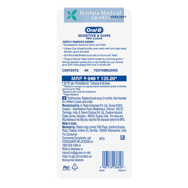 Oral B Sensitive And Gums Pro Clean Extra Soft Toothbrush