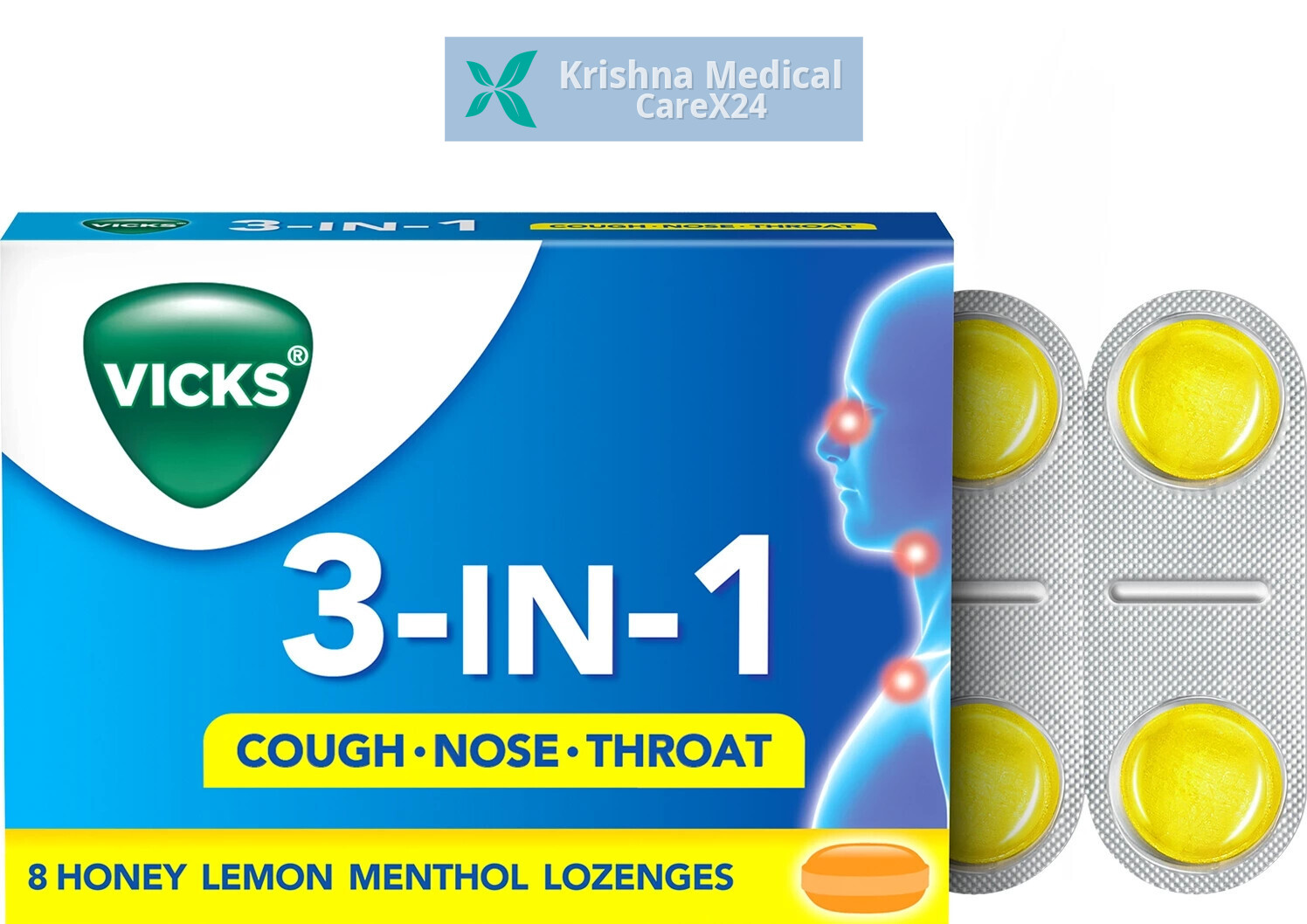Vicks 3-In-1 Lozenges (Honey,Lemon,Menthol)